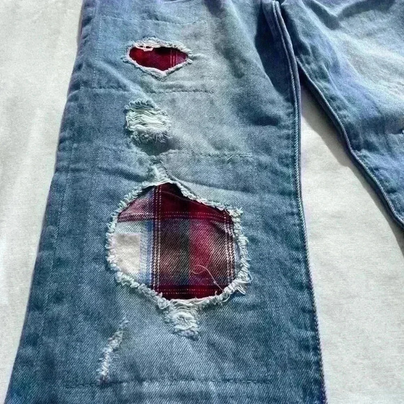 Girls Gap Collaboration Pendleton Girlfriend Jeans Size 14 Distressed Flannel - Picture 2 of 6
